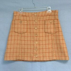 JNSQ Plaid Mini Skirt Womens Size 6 Orange Wool Button Front Academic Retro Y2K
